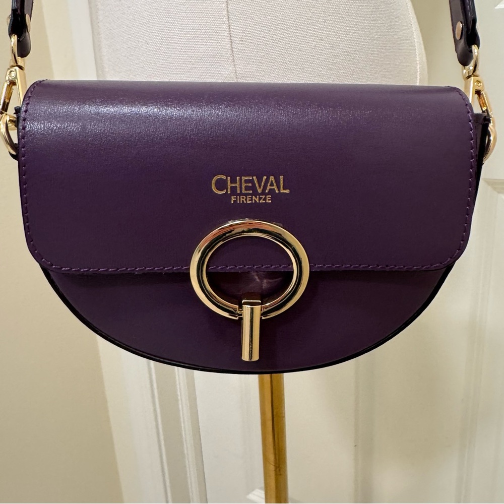 Cheval Firenze Purple Leather Crossbody Handbag Flap Closure With Clasp, Italy